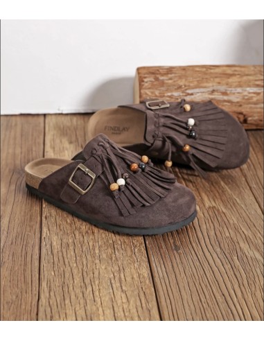 Sabots marron à franges et perles | pole sud | Boutique à Castelsarrasin