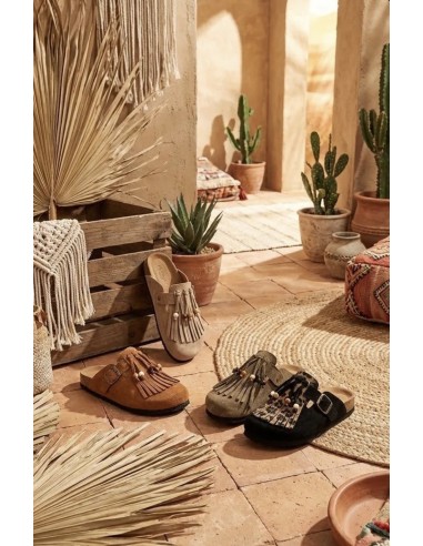 Sabots marron à franges et perles | pole sud | Boutique à Castelsarrasin