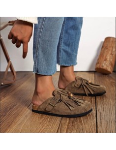 Sabots kaki à franges et perles | pole sud | Boutique à Castelsarrasin