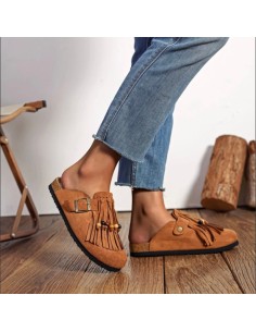 Sabots camel à franges et perles | pole sud | Boutique à Castelsarrasin