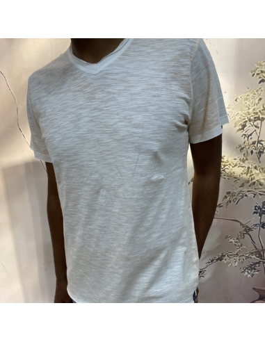 T-shirt flammé beige blanc col V homme | pole sud | Boutique à Castelsarrasin