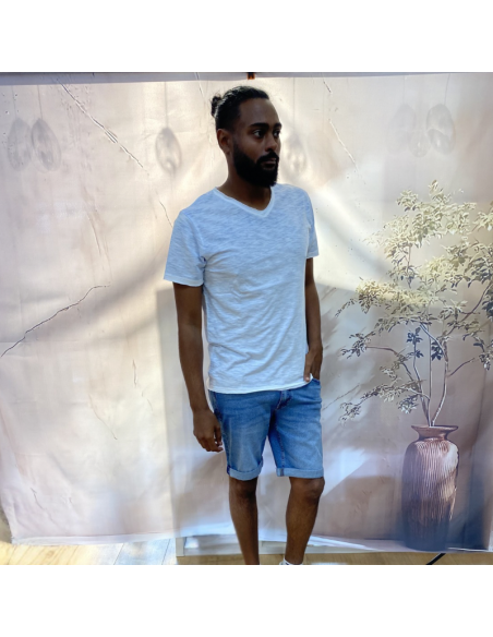 T-shirt homme bleu flammé blanc | pole sud | Boutique à Castelsarrasin