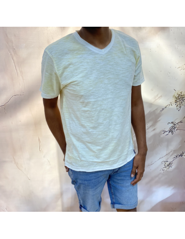 T-shirt manches courtes jaune flammé blanc col V homme | pole sud | Boutique à Castelsarrasin