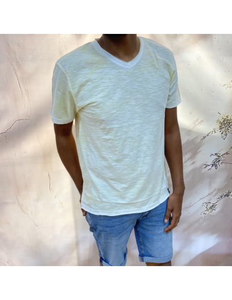T-shirt manches courtes jaune flammé blanc col V homme | pole sud | Boutique à Castelsarrasin