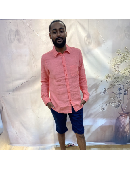 Chemise manches longues en lin corail | pole sud | Boutique à Castelsarrasin