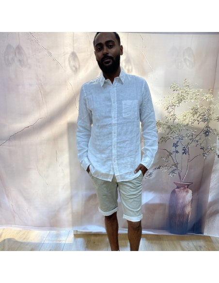 Chemise manches longues en lin blanche | pole sud | Boutique à Castelsarrasin