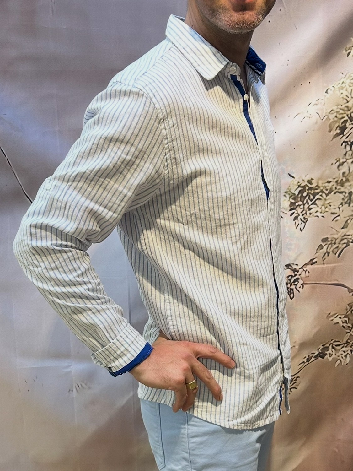 CHEMISE LIN BLANCHE FINES RAYURES